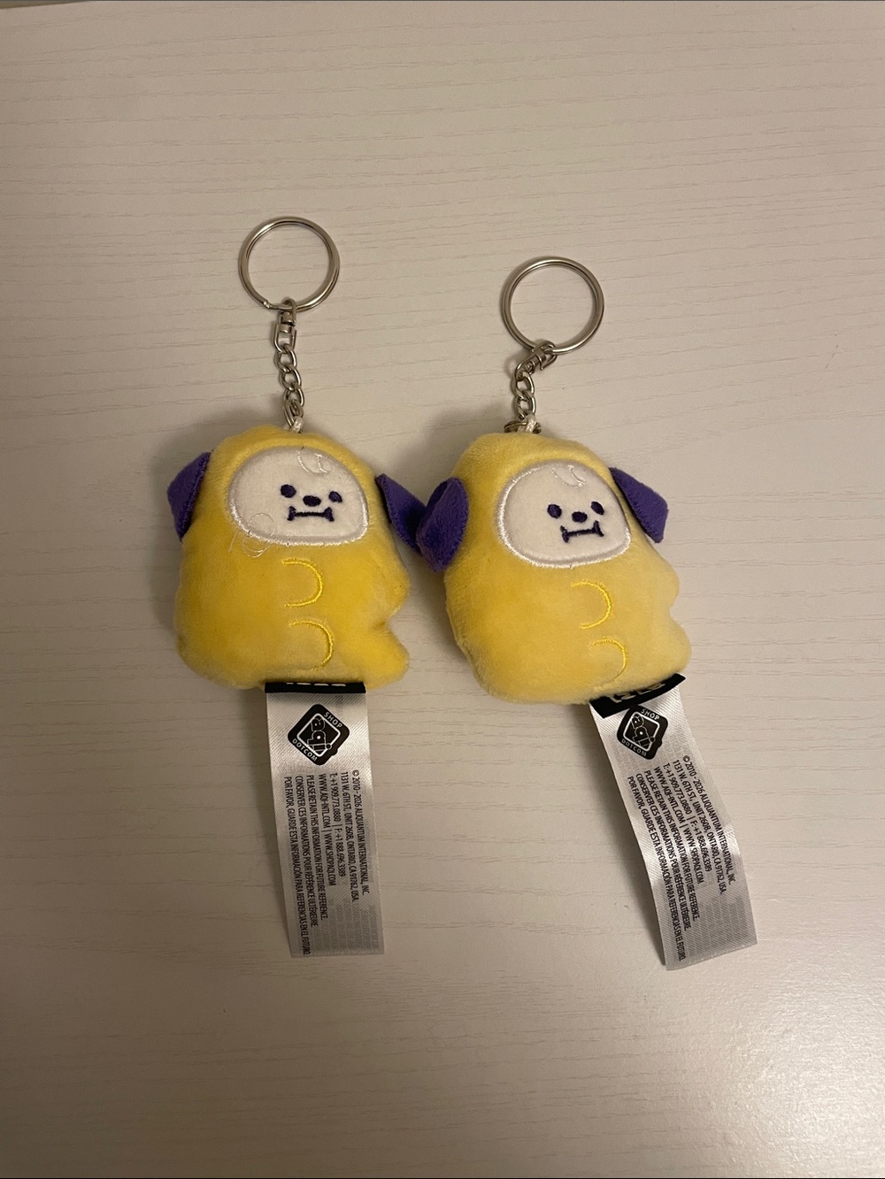 Cute Yellow Plush Keychain Pair with Purple Ears